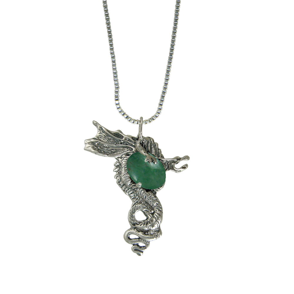 Sterling Silver Warrior Dragon Pendant With Jade